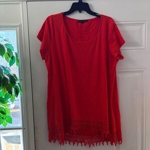 French laundry orange/ Scarlet Lace Trim Blouse